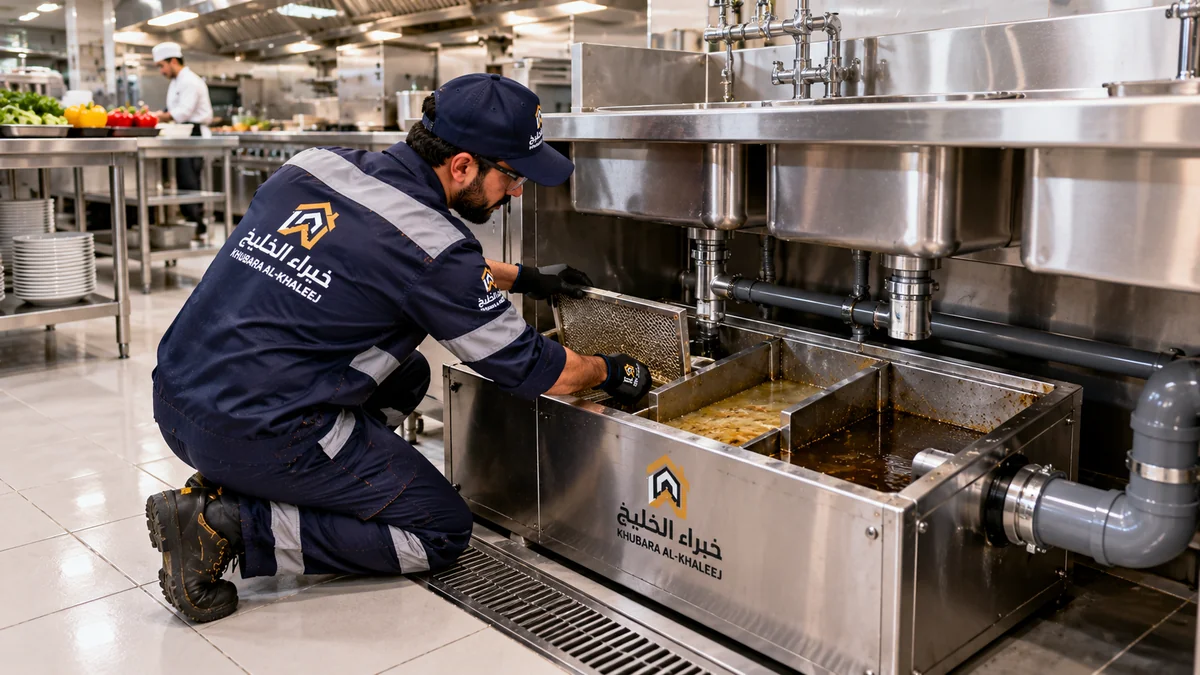 دليل صيانة وتنظيف مصائد الدهون (Grease Traps) للمطاعم والفلل: اشتراطات البلدية وجداول التفريغ 2026 - شركة خبراء الخليج