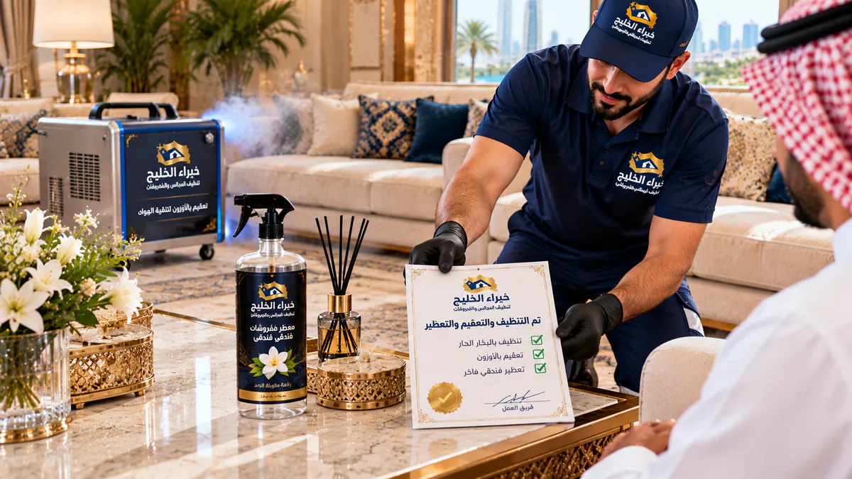شركة تنظيف بالبخار وكنب وسجاد ومجالس بجدة - صورة التعقيم بالأوزون والتعطير الفندقي والتسليم