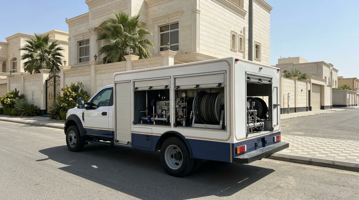 وايت شفط مجاري جدة شاحنة كمبروسر ضغط عالي لتنظيف وسحب خطوط الصرف
