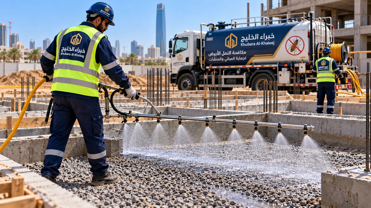 رش دفان المباني بجدة - تشبيع حبيبات الرمل بضغط محسوب لتكوين طبقة عازلة تمنع صعود مستعمرات الأرضة