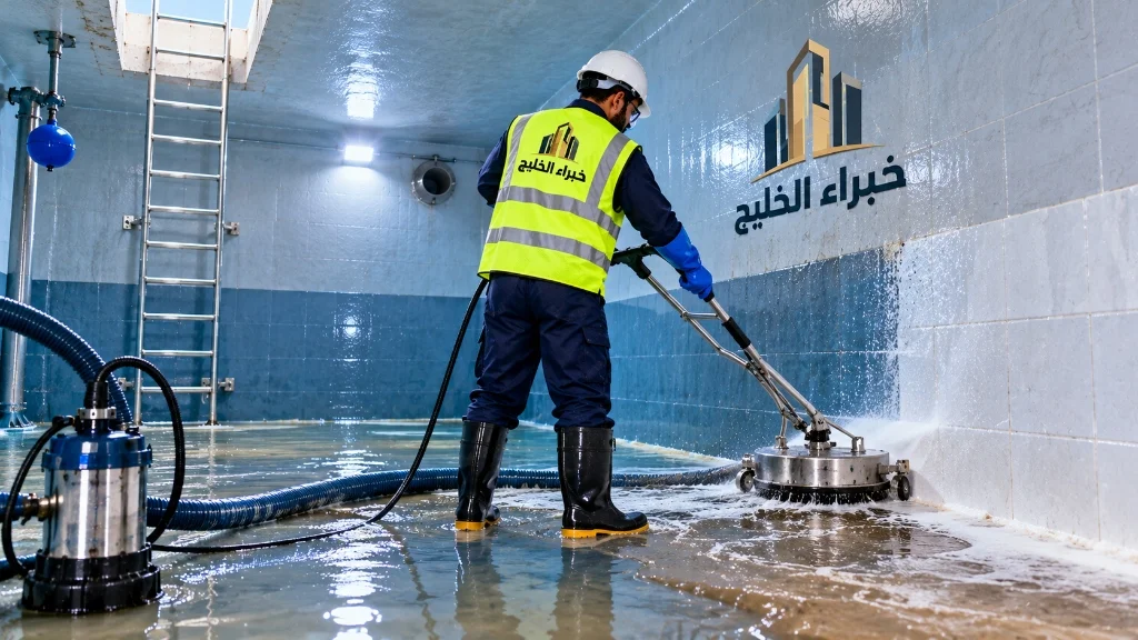 غسيل وجلي جدران وأرضيات الخزان الأرضي بمكائن الجلي الدوارة بجدة - خبراء الخليج