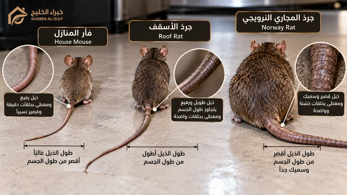 مقارنة نسبة طول الذيل إلى الجسد بين جرذ الأسقف وجرذ المجاري النرويجي