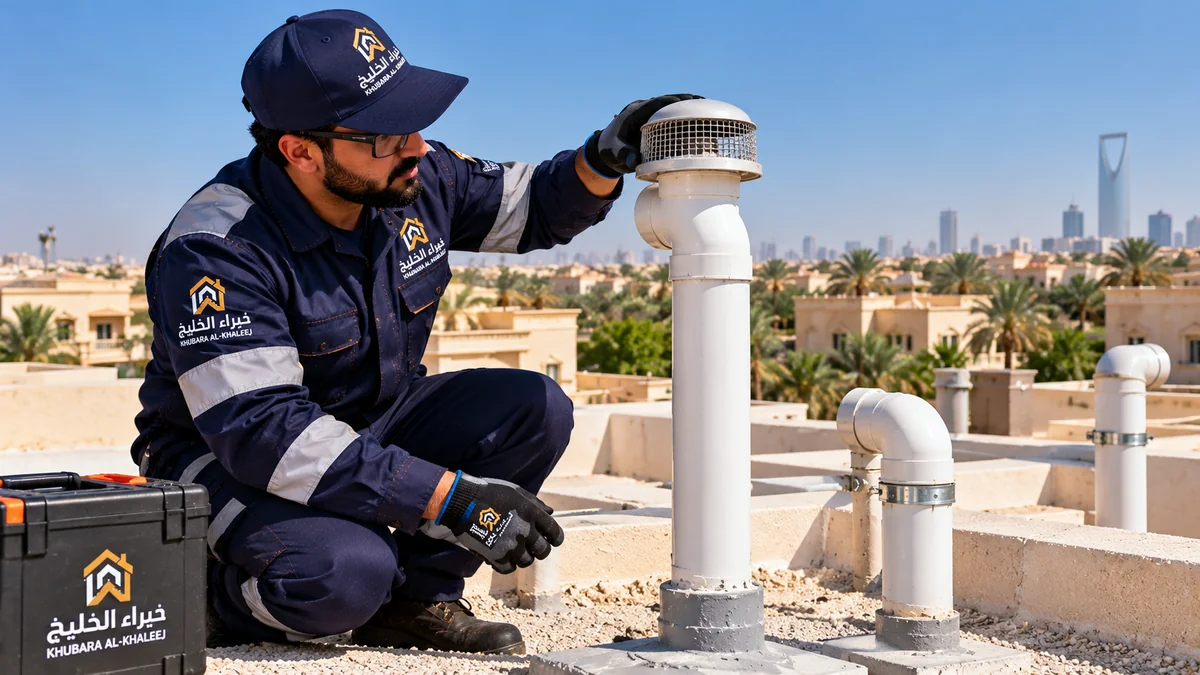 فحص ماسورة هواية الصرف الصحي Vent Stack على سطح الفيلا للتأكد من موازنة الضغط الجوي وعدم انسدادها