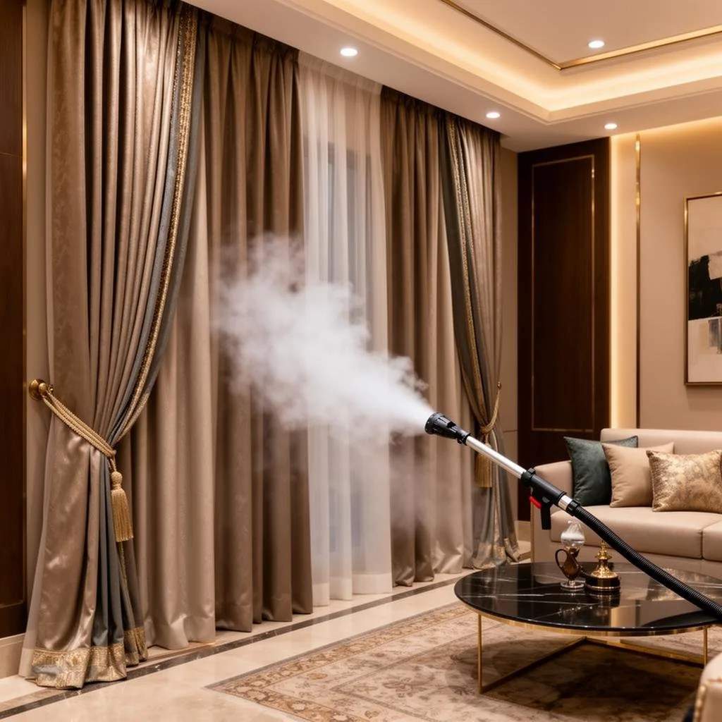 تنظيف وكي ستائر بالبخار الحار في مكانها دون فك في منازل جدة