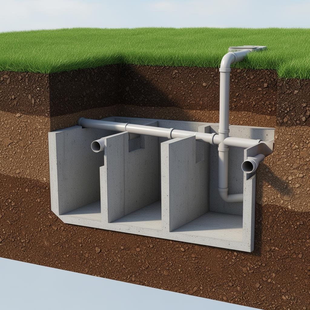 مقطع توضيحي لخزان الصرف الصحي تحت الأرض