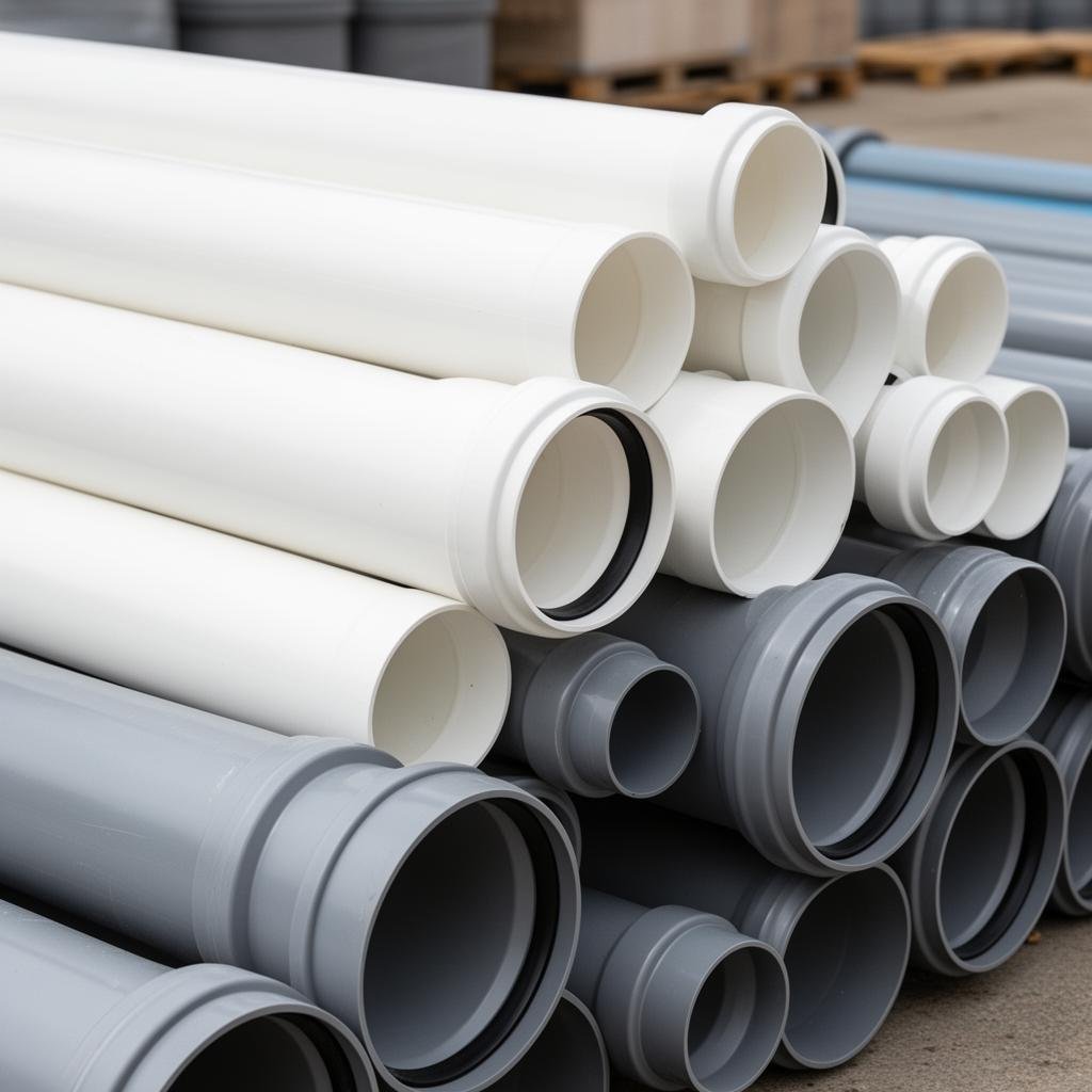 مواسير صرف صحي PVC جديدة ونظيفة
