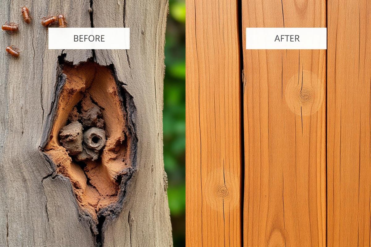 قبل وبعد معالجة الأخشاب من النمل الأبيض