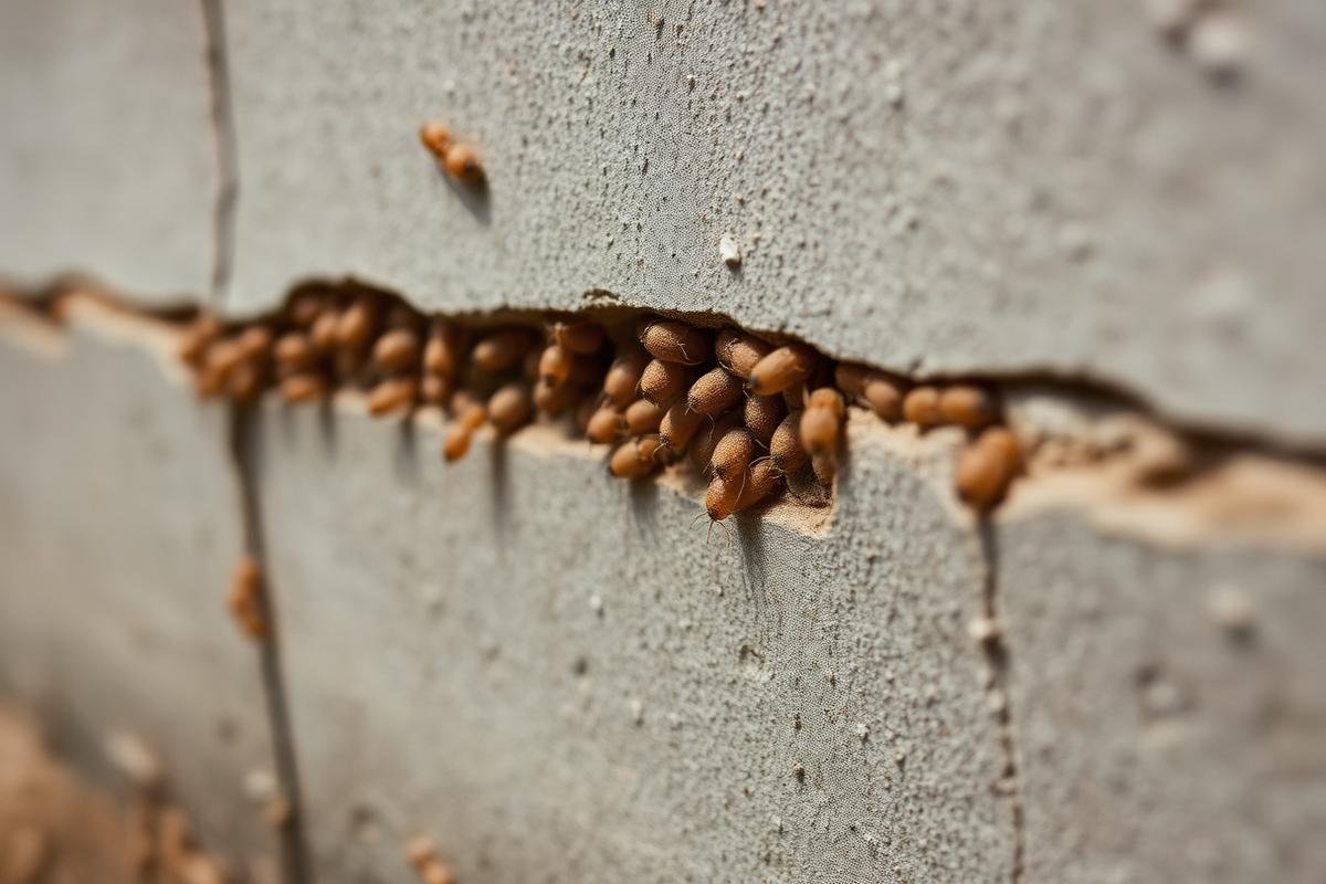 أنفاق طينية للنمل الأبيض على جدار