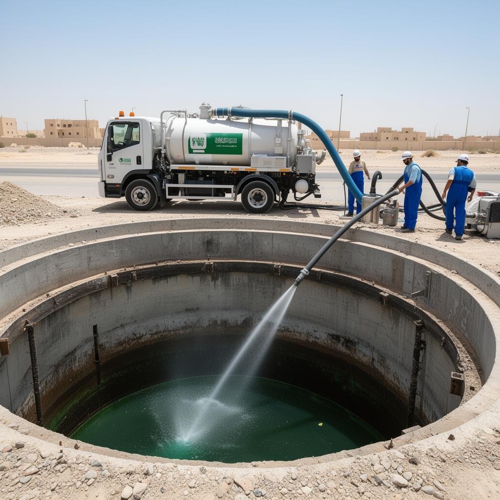 شركة تنظيف بيارات بجدة - فني متخصص يعمل على تنظيف بيارة