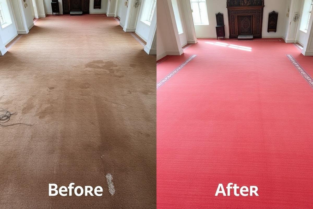 قبل وبعد تنظيف سجاد المسجد بمكة