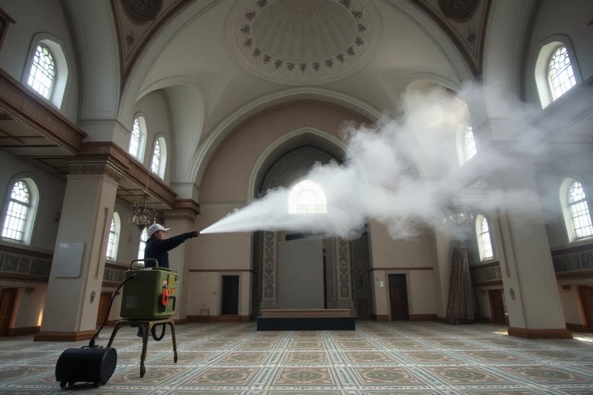 تعقيم المساجد بالضباب بمكة