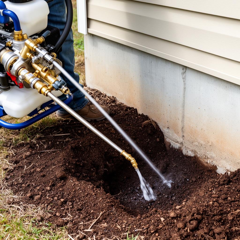 شركة مكافحة النمل الابيض بجدة 2 حقن مبيدات النمل الابيض في التربة حول الأساسات بجدة