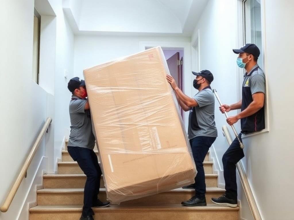 شركة نقل عفش بالباحة 2026 خصم 35% فك وتركيب مجاناً 9 فريق عمال نقل عفش محترفين يحملون أثاث بعناية بالباحة