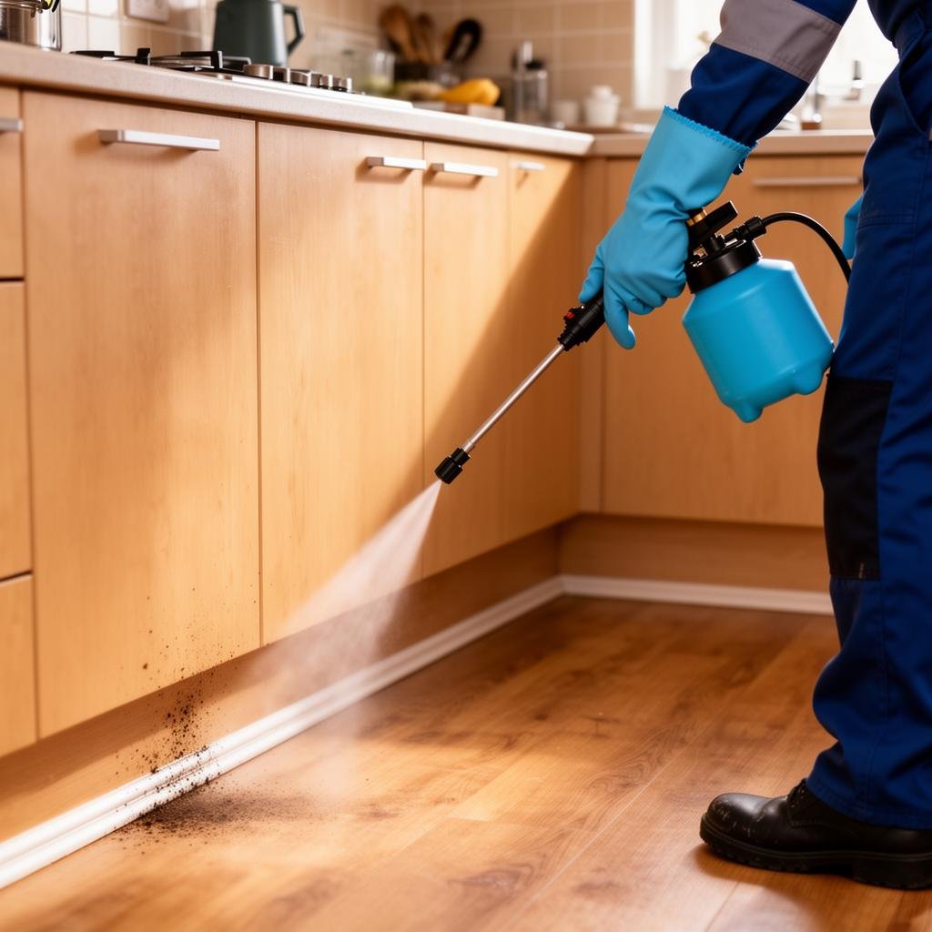 شركة مكافحة الصراصير بالمدينة المنورة 6 رش مبيد حشري على أرضية المطبخ لمكافحة الصراصير