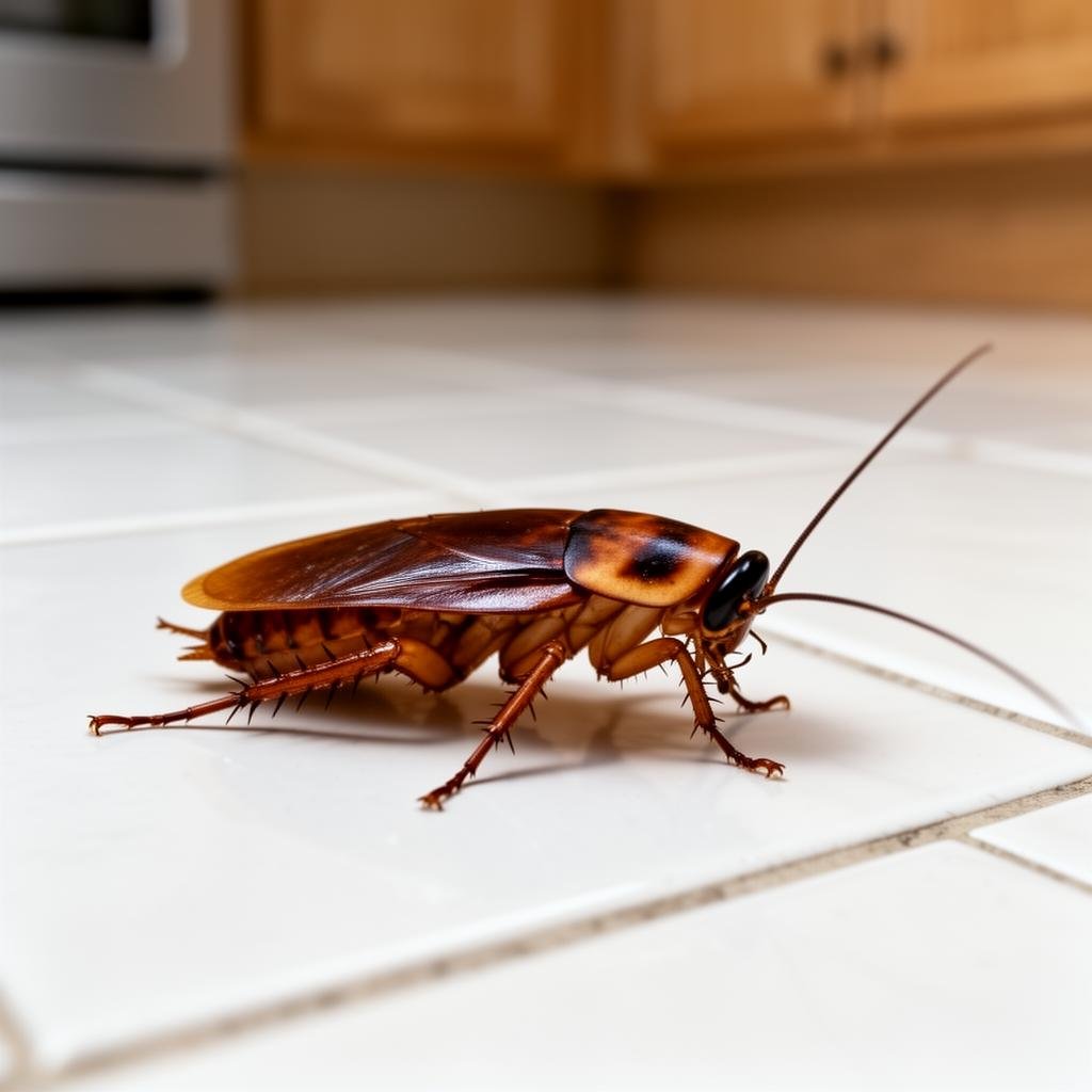 شركة مكافحة الصراصير بالمدينة المنورة 2 صرصور أمريكي كبير على أرضية مطبخ بالمدينة المنورة