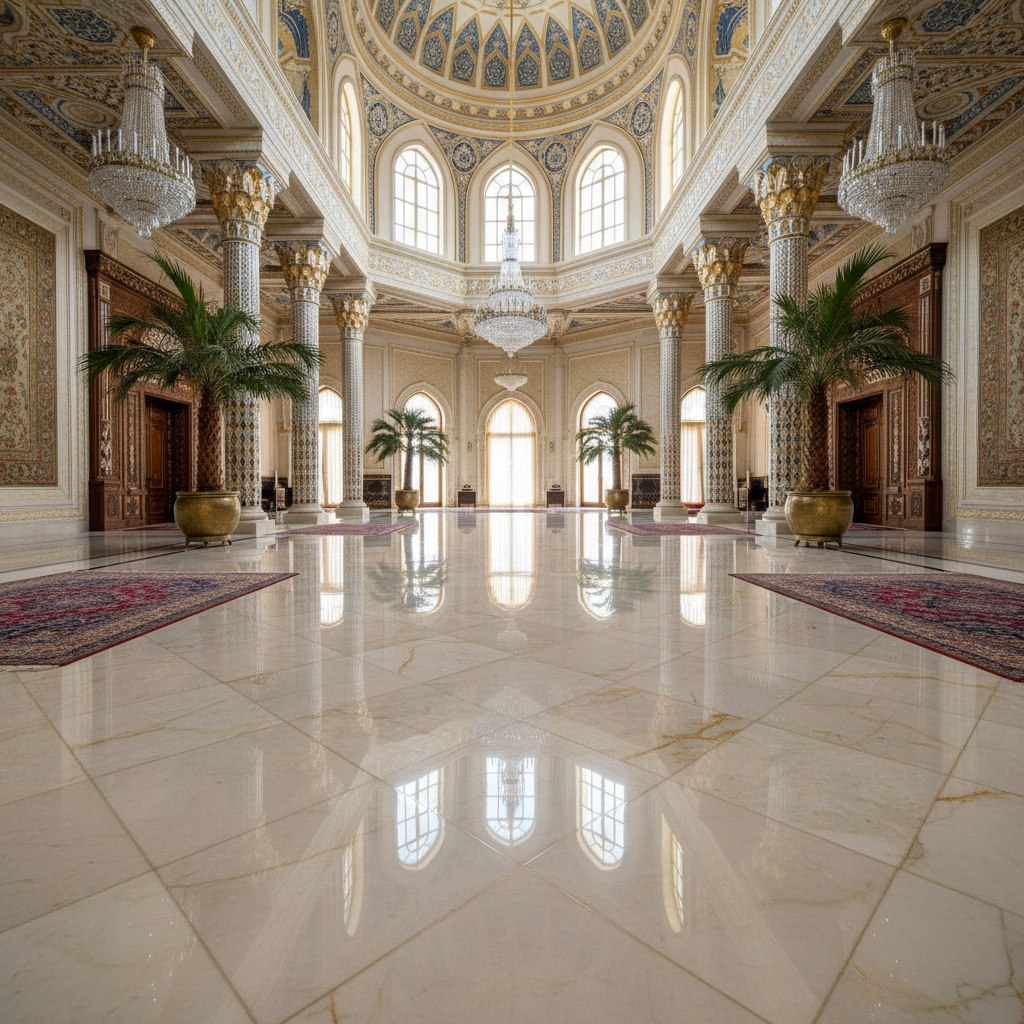 شركة تنظيف سيراميك بجدة | جلي وتلميع بلاط 2026 6 أرضية رخام لامعة بعد الجلي - جلي رخام بجدة