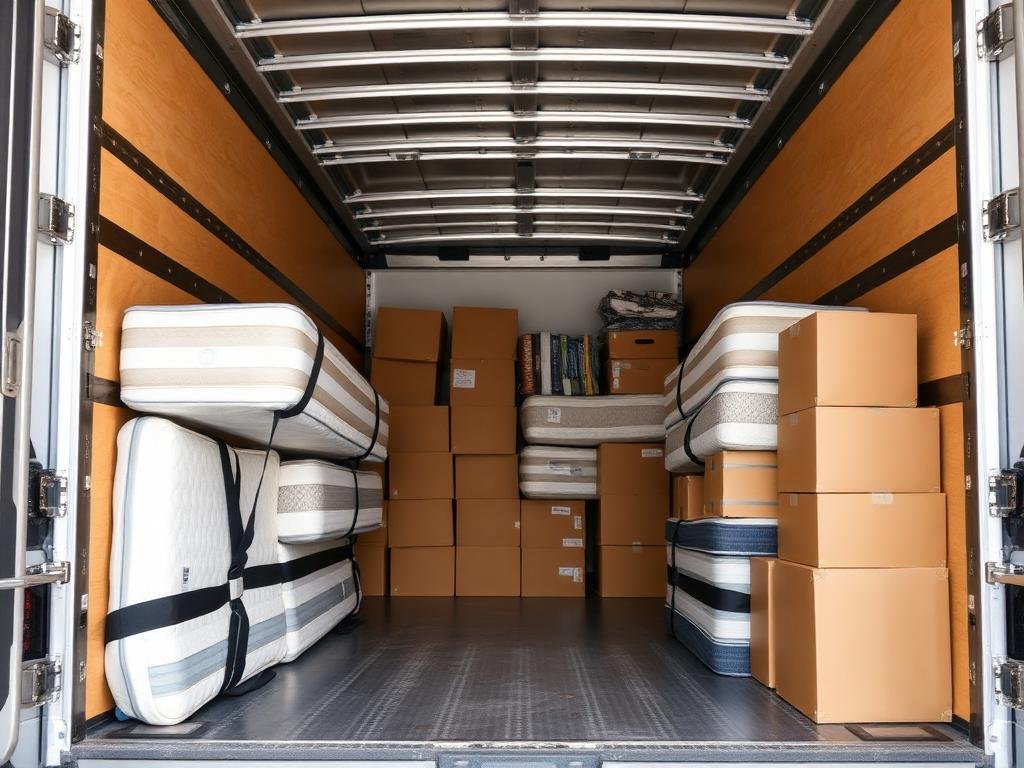 تحميل الأثاث داخل سيارة النقل المجهزة بجدة